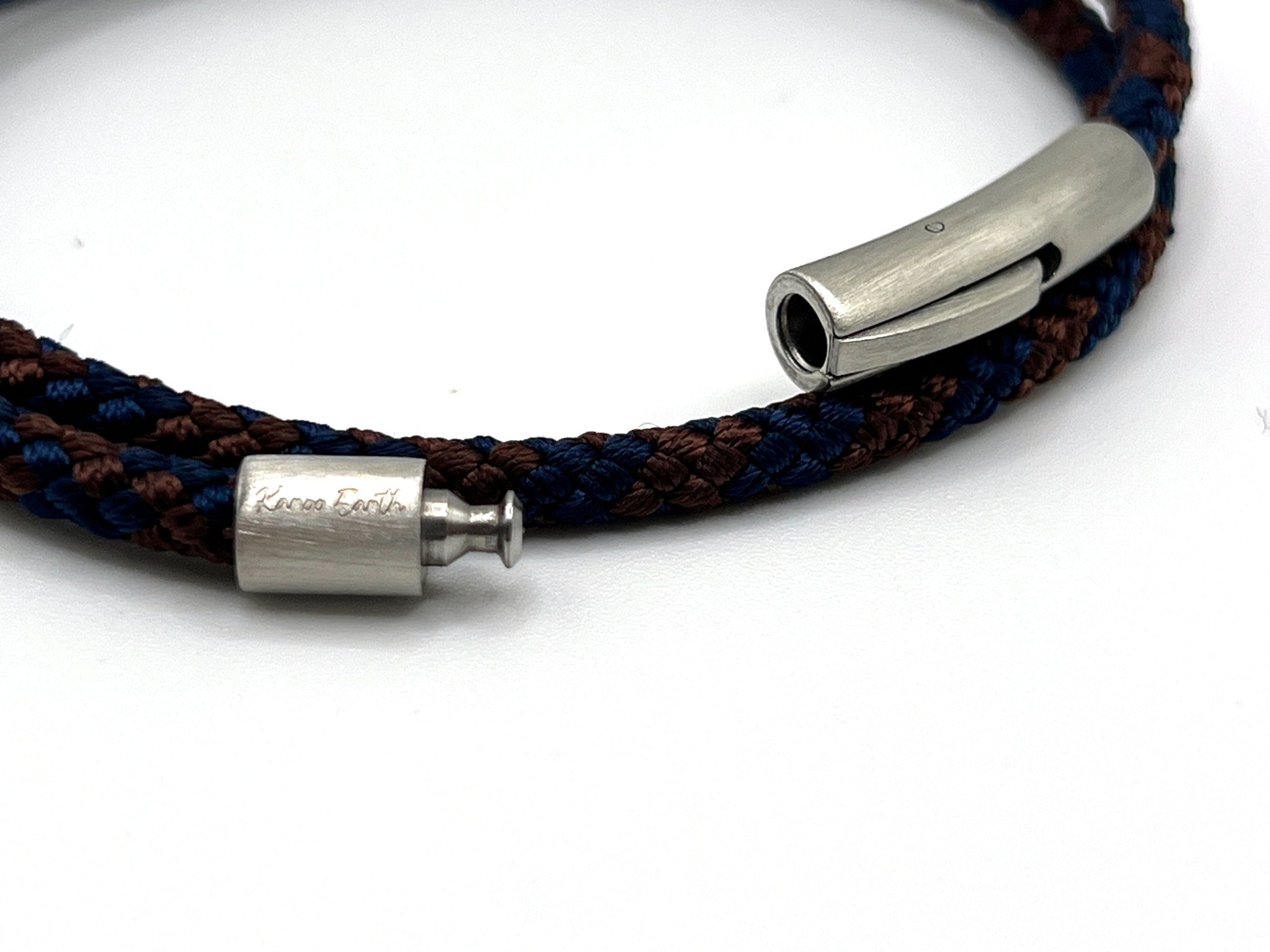 Blue & Brown Double Wrap Rope Bracelet Stainless Steel Trigger Clasp - Karoo Earth