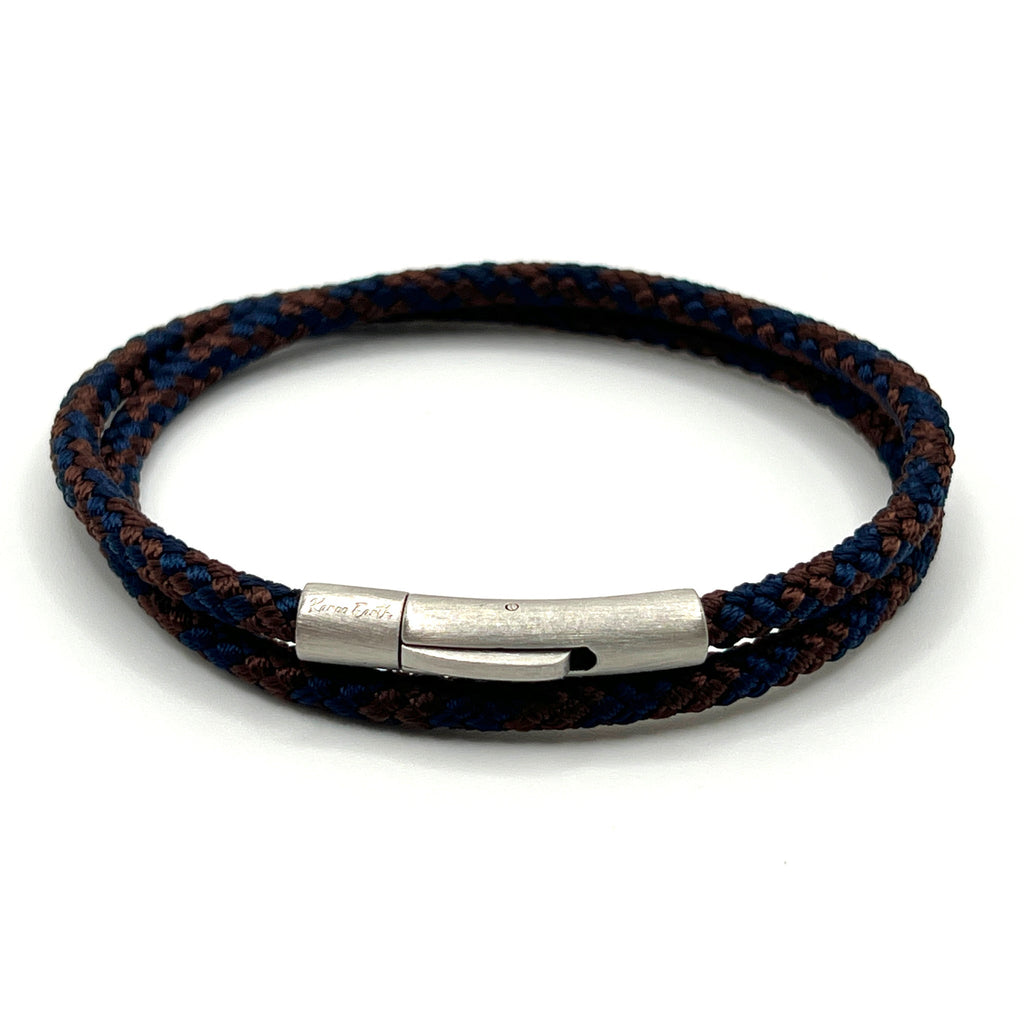 Blue & Brown Double Wrap Rope Bracelet Stainless Steel Trigger Clasp - Karoo Earth