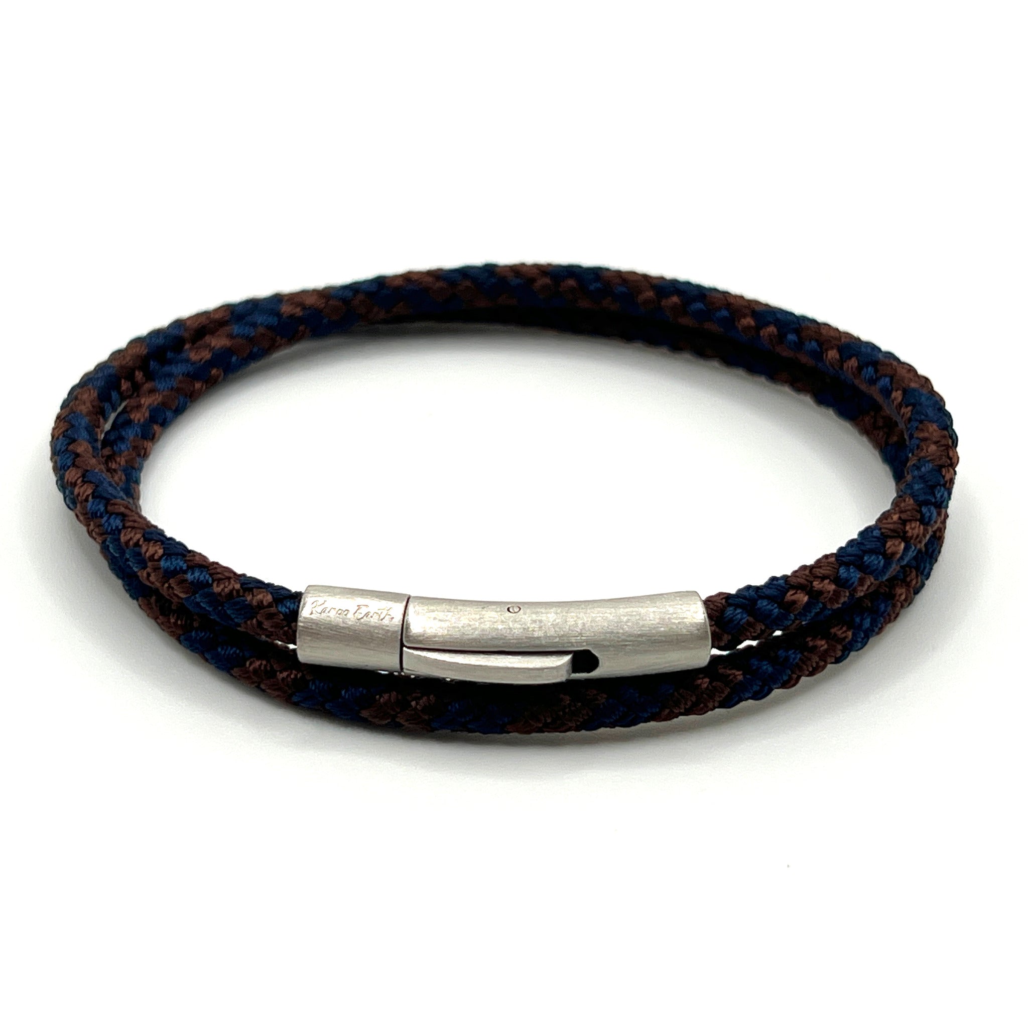 Blue & Brown Double Wrap Rope Bracelet Stainless Steel Trigger Clasp - Karoo Earth
