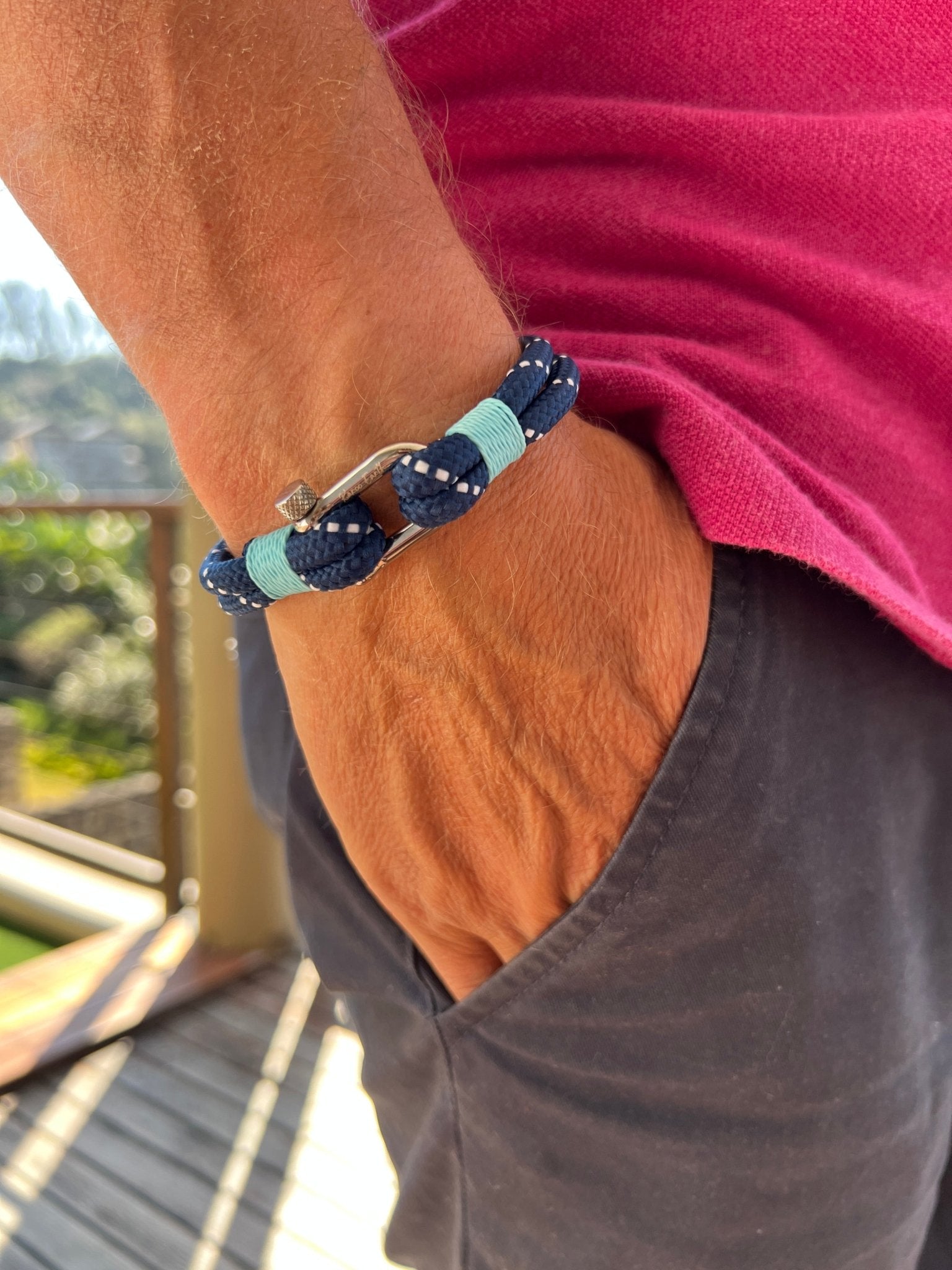 Blue Stainless Steel Nautical Sailing Rope Shackle Bracelet - Karoo Earth