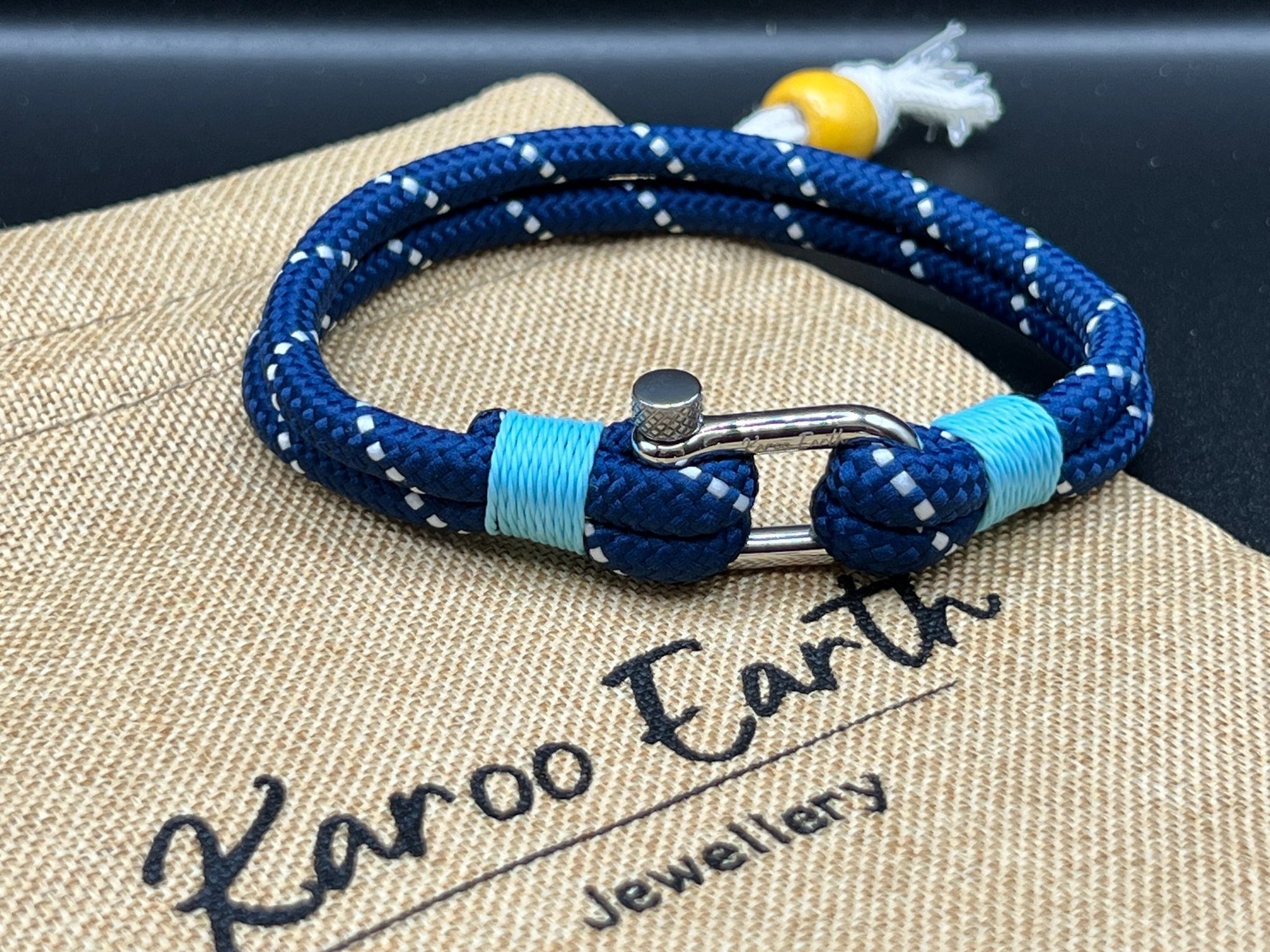 Blue Stainless Steel Nautical Sailing Rope Shackle Bracelet - Karoo Earth