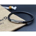 Braided Black Leather Single Bracelet With Stainless Steel Clasp - Karoo Earth