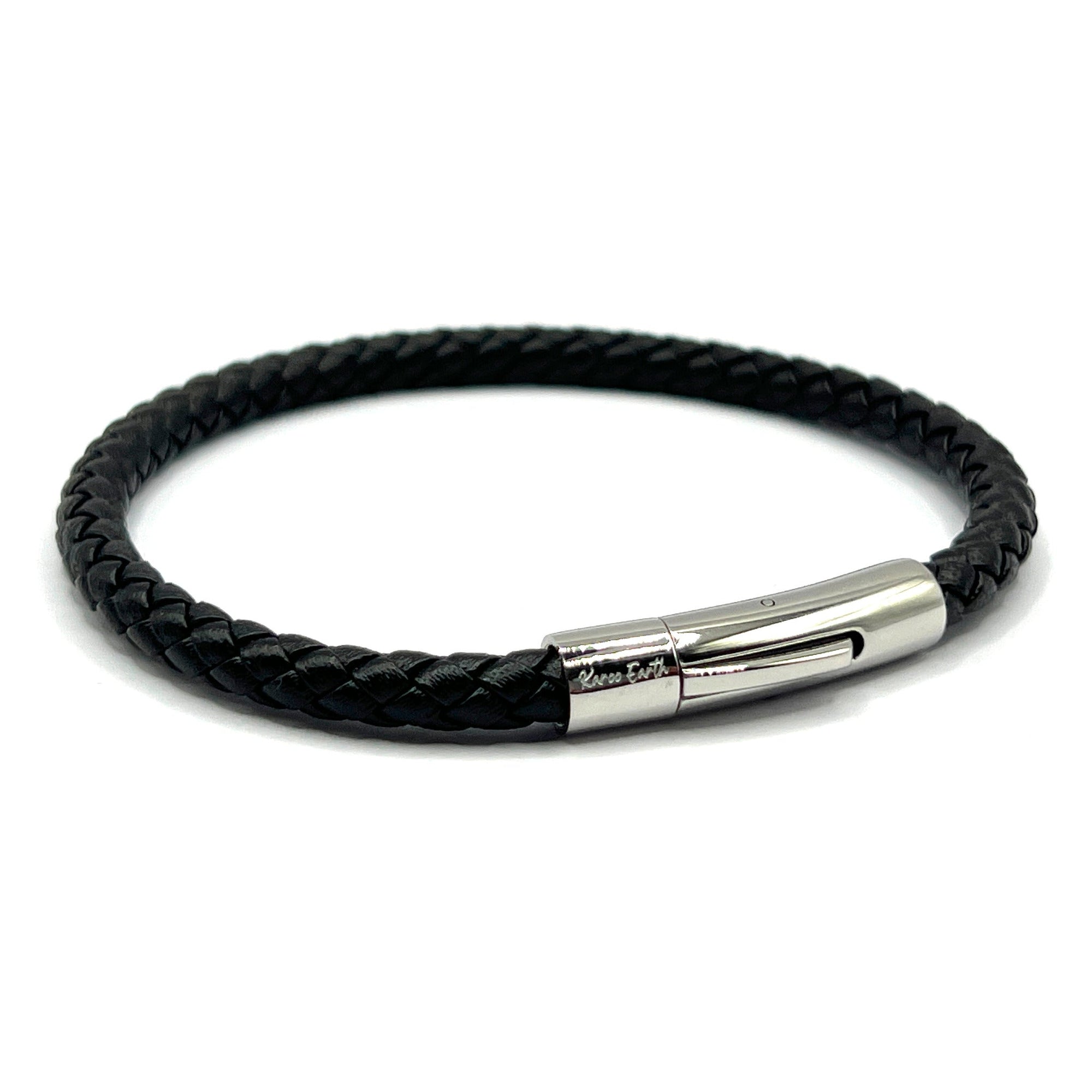 Braided Black Leather Single Bracelet With Stainless Steel Clasp - Karoo Earth