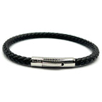 Braided Black Leather Single Bracelet With Stainless Steel Clasp - Karoo Earth
