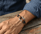 Braided Brown Leather Horseshoe Shackle Bracelet - Karoo Earth