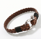 Braided Brown Leather Horseshoe Shackle Bracelet - Karoo Earth