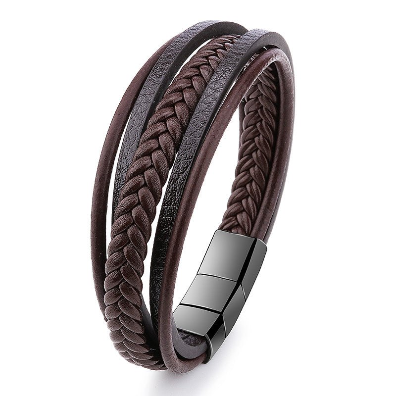 Brown Braided Multi Layer Leather Bracelet - Karoo Earth