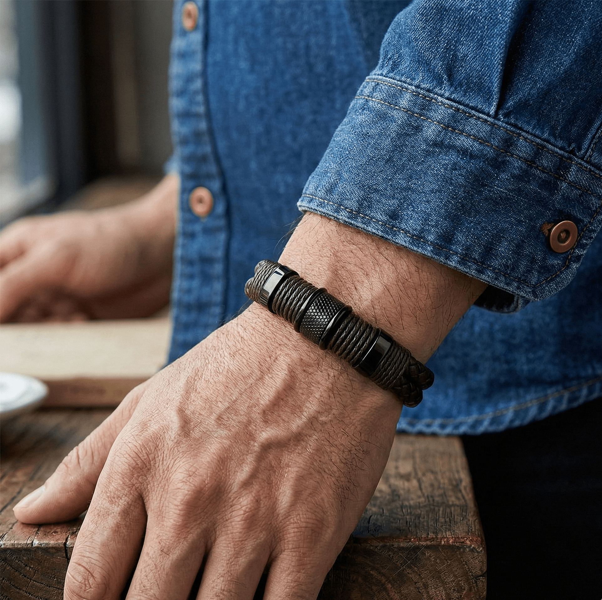 Brown Woven Leather Bracelet with Magnetic Clasp - Karoo Earth