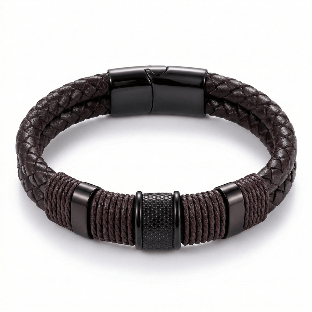 Brown Woven Leather Bracelet with Magnetic Clasp - Karoo Earth