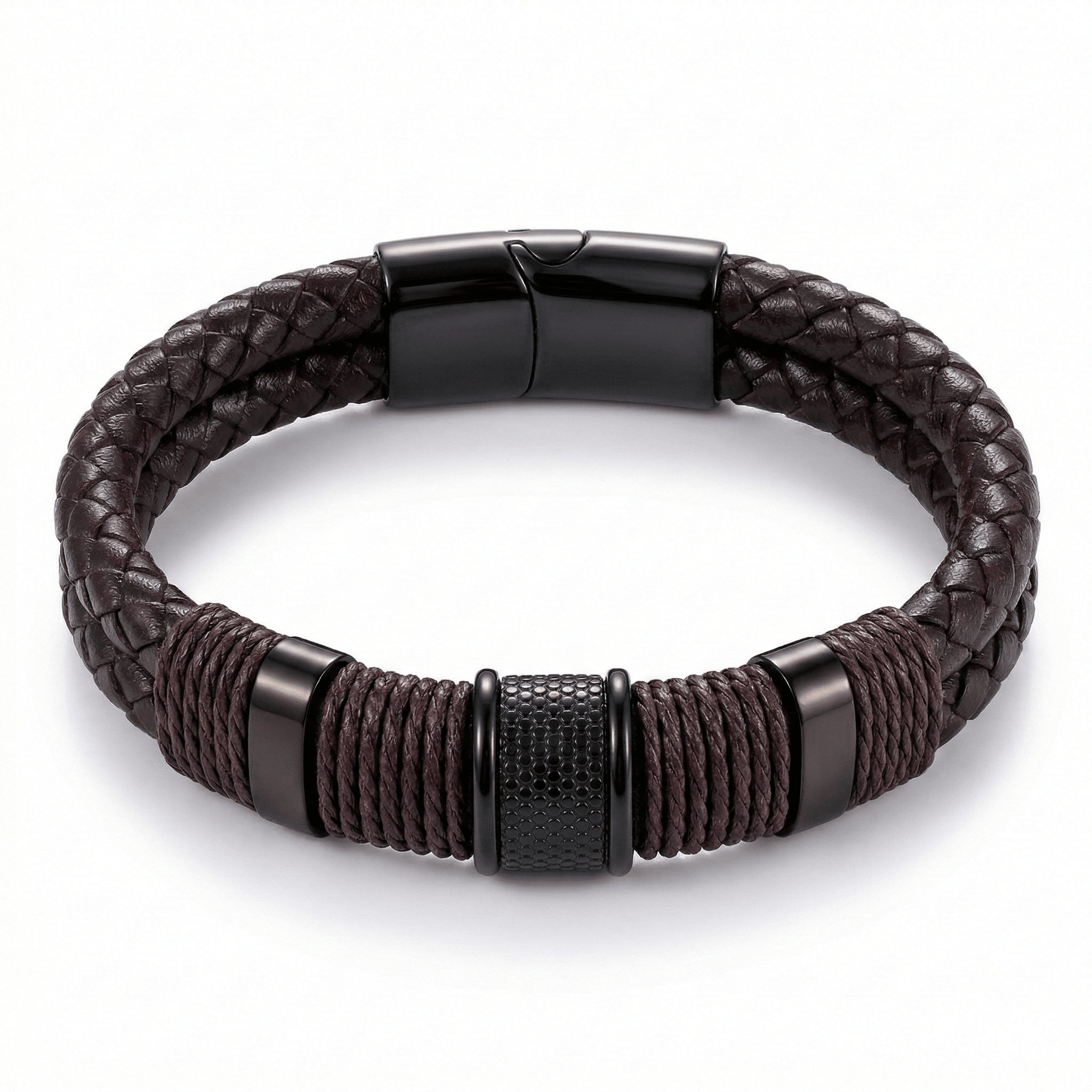 Brown Woven Leather Bracelet with Magnetic Clasp - Karoo Earth