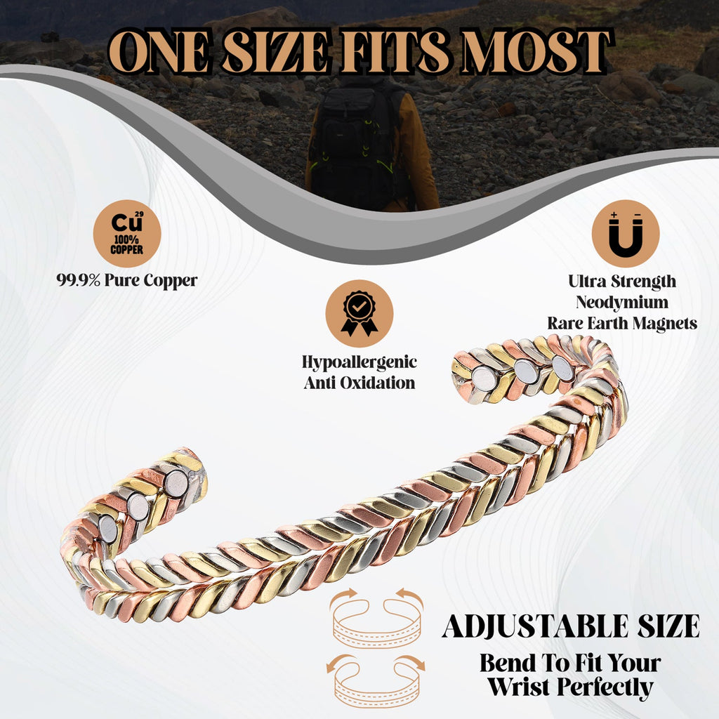 Copper Herringbone Bracelet with 6 Ultra Strength Magnets - Karoo Earth