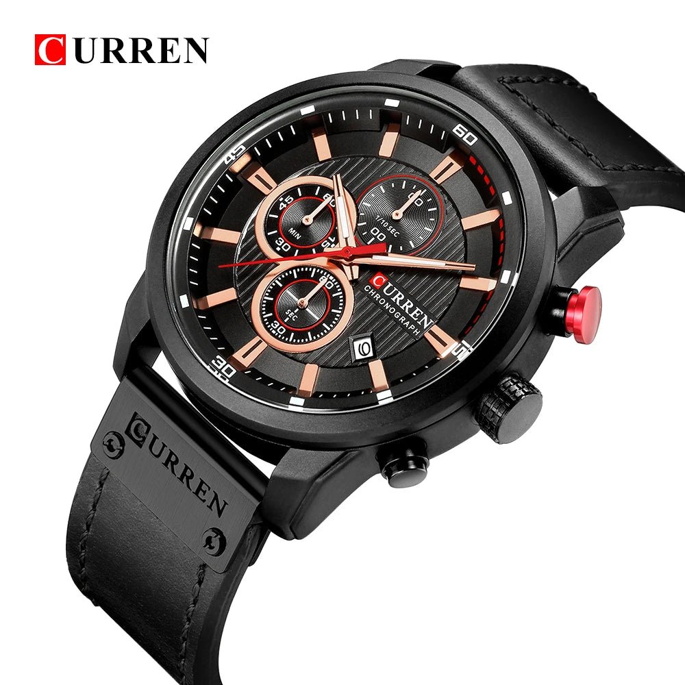 CURREN 8291 Men’s Luxury Chronograph Watch - Black - With Premium Leather Box - Karoo Earth