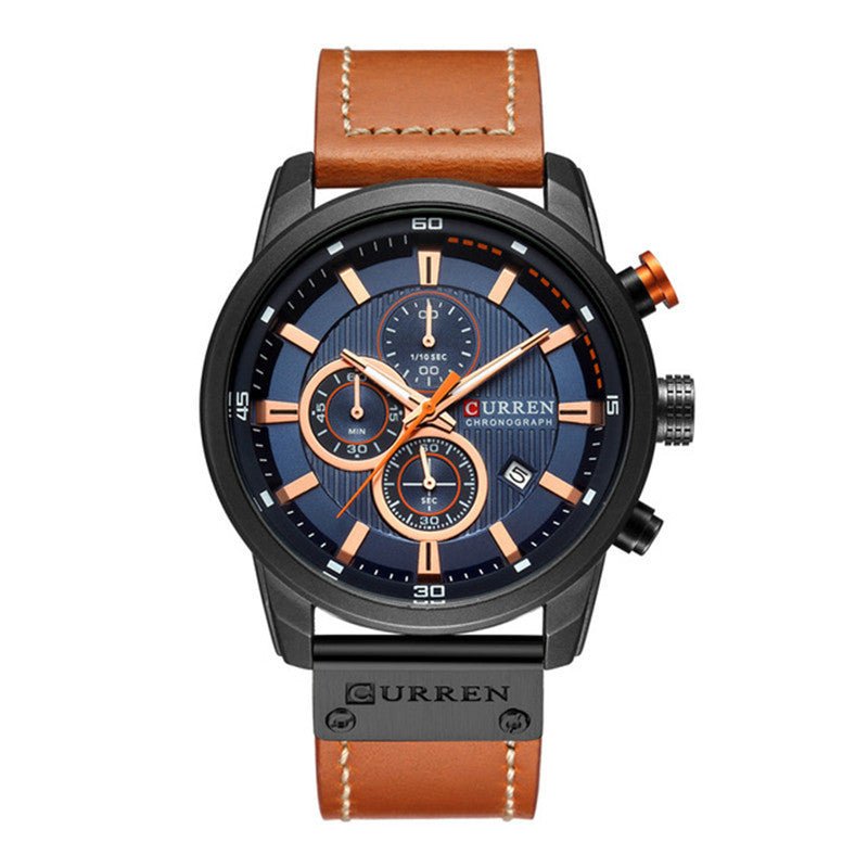 CURREN 8291 Men’s Luxury Chronograph Watch - Black/Blue - With Premium Leather Box - Karoo Earth