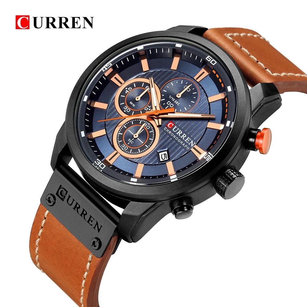 CURREN 8291 Men’s Luxury Chronograph Watch - Black/Blue - With Premium Leather Box - Karoo Earth