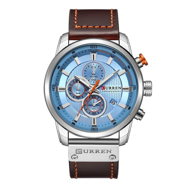 CURREN 8291 Men’s Luxury Chronograph Watch - Silver / Blue - With Premium Leather Box - Karoo Earth