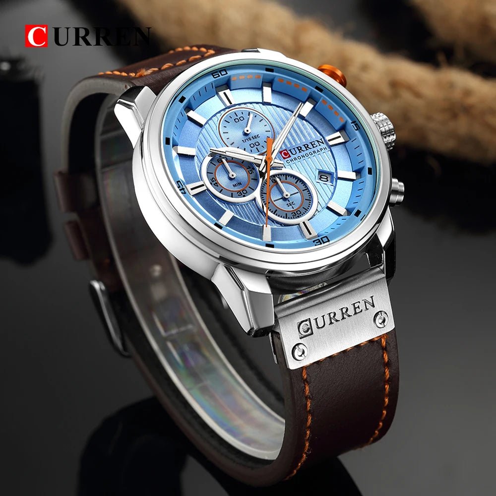 CURREN 8291 Men’s Luxury Chronograph Watch - Silver / Blue - With Premium Leather Box - Karoo Earth