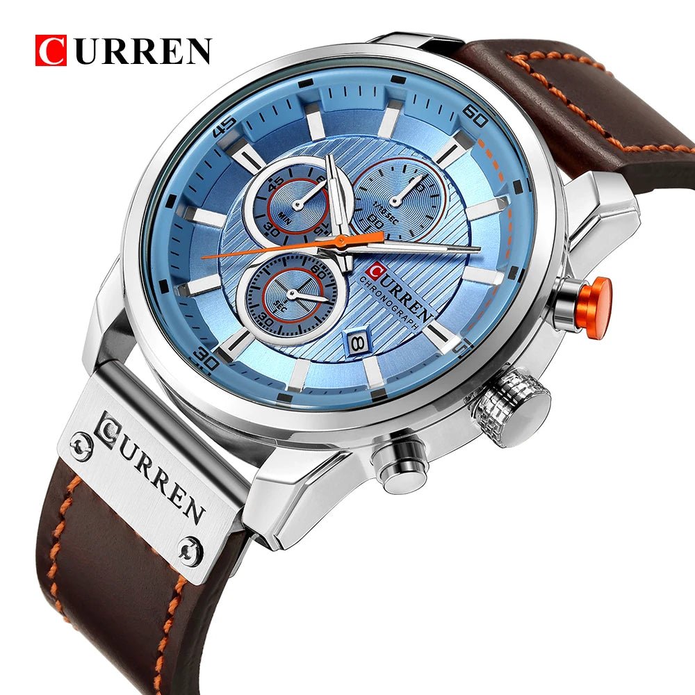 CURREN 8291 Men’s Luxury Chronograph Watch - Silver / Blue - With Premium Leather Box - Karoo Earth