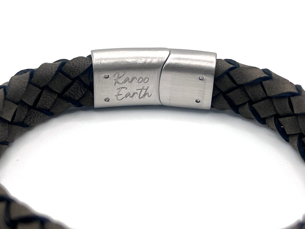 Dark Beige Braided Italian Leather Bracelet with Stainless Steel Magnetic Clasp + Extender Link - Karoo Earth