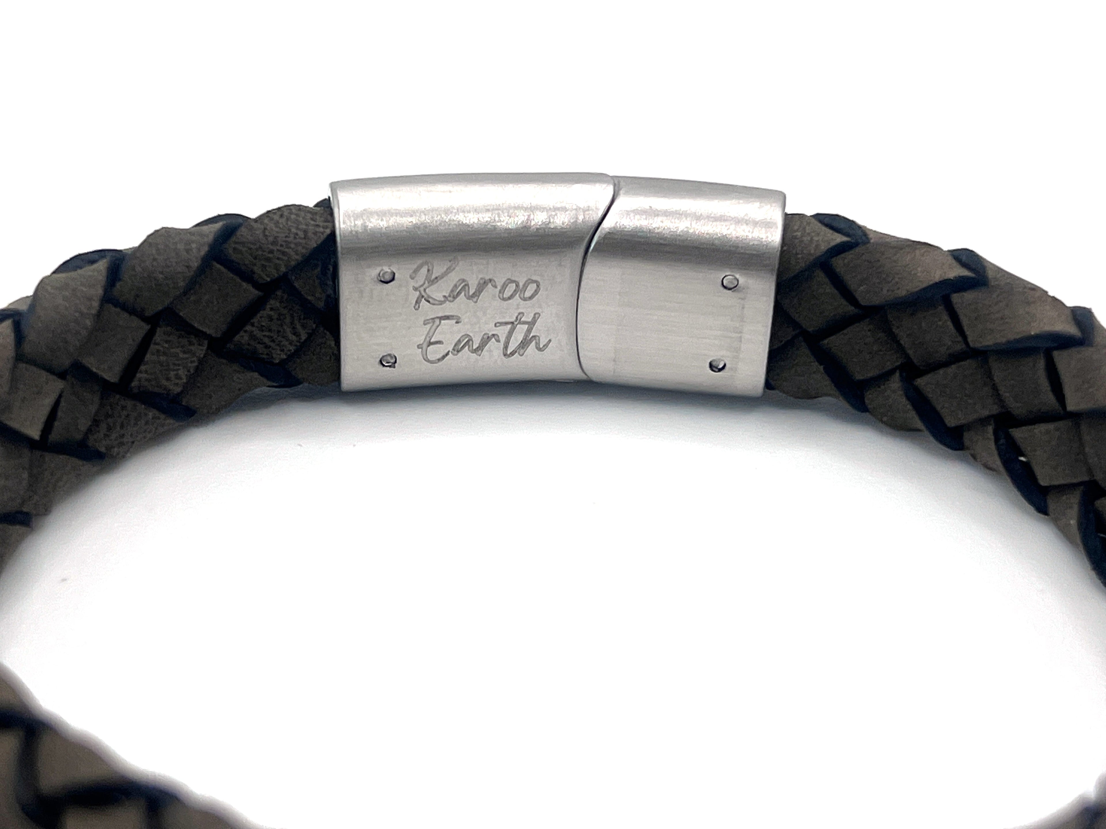 Dark Beige Braided Italian Leather Bracelet with Stainless Steel Magnetic Clasp + Extender Link - Karoo Earth