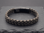 Dark Beige Braided Italian Leather Bracelet with Stainless Steel Magnetic Clasp + Extender Link - Karoo Earth