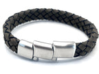 Dark Beige Braided Italian Leather Bracelet with Stainless Steel Magnetic Clasp + Extender Link - Karoo Earth