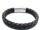 Dark Beige Braided Italian Leather Bracelet with Stainless Steel Magnetic Clasp + Extender Link - Karoo Earth