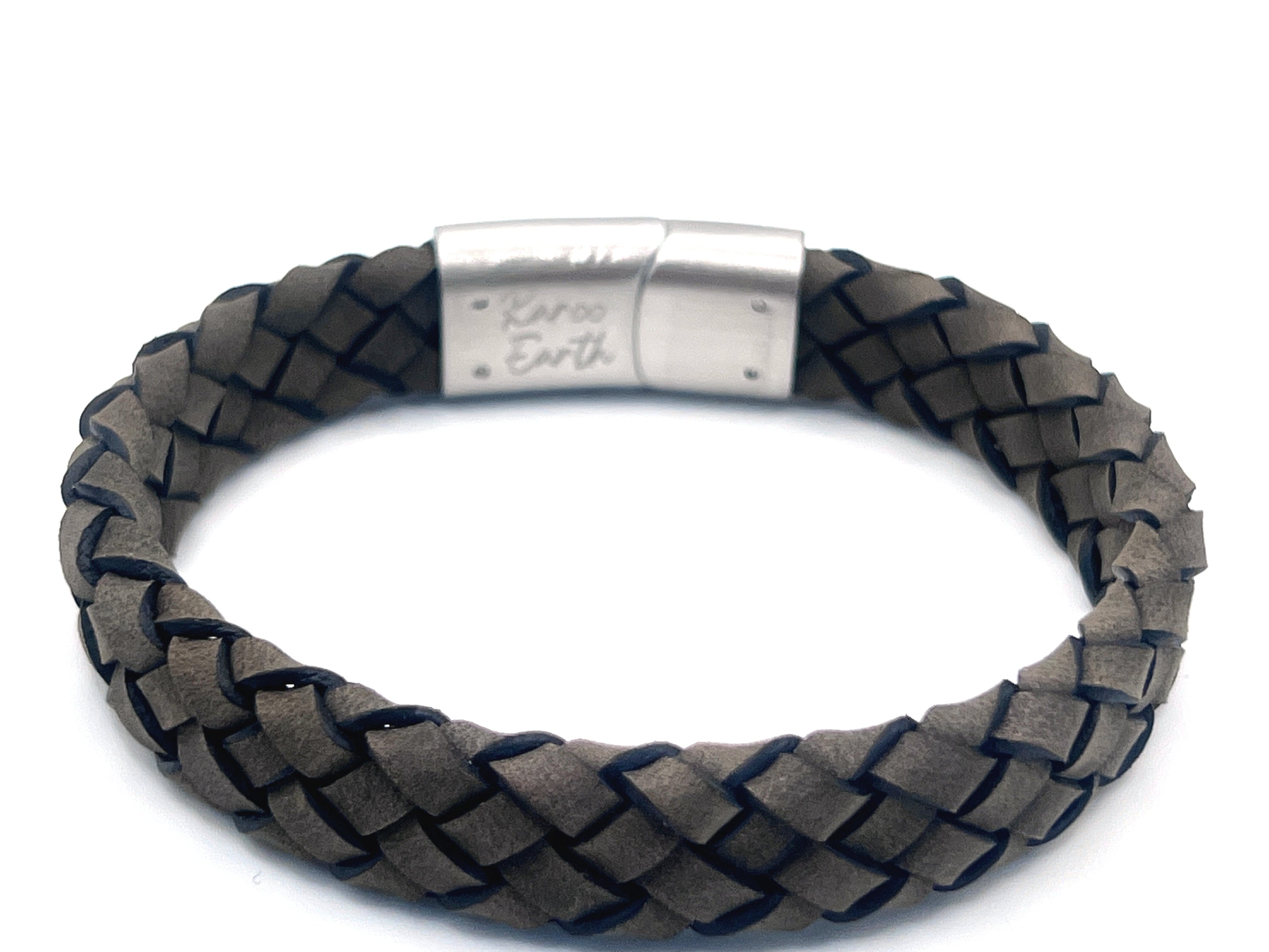 Dark Beige Braided Italian Leather Bracelet with Stainless Steel Magnetic Clasp + Extender Link - Karoo Earth