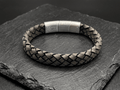 Dark Beige Braided Italian Leather Bracelet with Stainless Steel Magnetic Clasp + Extender Link - Karoo Earth