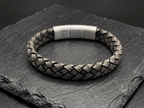 Dark Beige Braided Italian Leather Bracelet with Stainless Steel Magnetic Clasp + Extender Link - Karoo Earth
