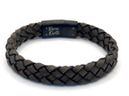 Dark Beige Braided Italian Leather Bracelet with Stainless Steel Magnetic Clasp + Extender Link - Karoo Earth