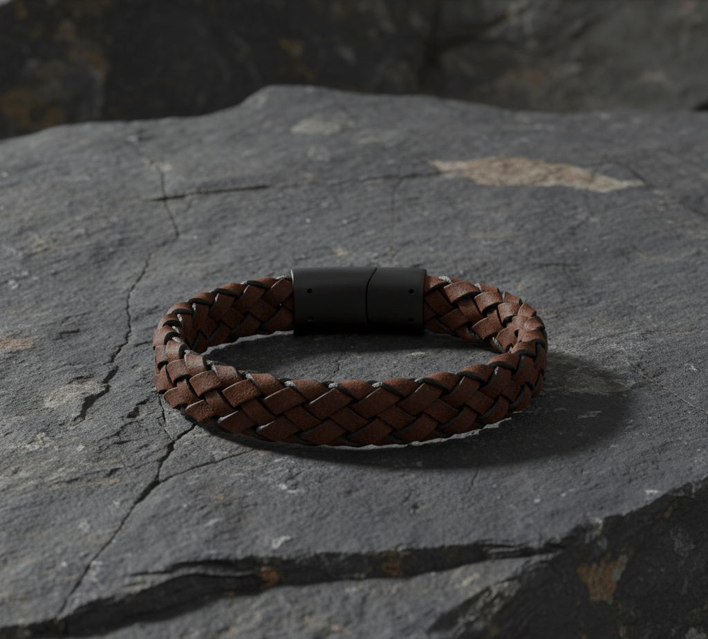 Dark Brown Braided Italian Leather Bracelet - Karoo Earth