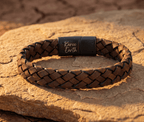 Dark Brown Braided Italian Leather Bracelet with Stainless Steel Magnetic Clasp + Extender Link - Karoo Earth