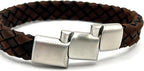 Dark Brown Braided Italian Leather Bracelet with Stainless Steel Magnetic Clasp + Extender Link - Karoo Earth