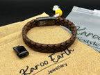 Dark Brown Braided Italian Leather Bracelet with Stainless Steel Magnetic Clasp + Extender Link - Karoo Earth