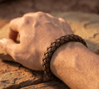 Dark Brown Braided Italian Leather Bracelet with Stainless Steel Magnetic Clasp + Extender Link - Karoo Earth