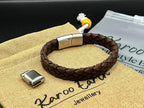 Dark Brown Braided Italian Leather Bracelet with Stainless Steel Magnetic Clasp + Extender Link - Karoo Earth