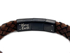Dark Brown Braided Italian Leather Bracelet with Stainless Steel Magnetic Clasp + Extender Link - Karoo Earth