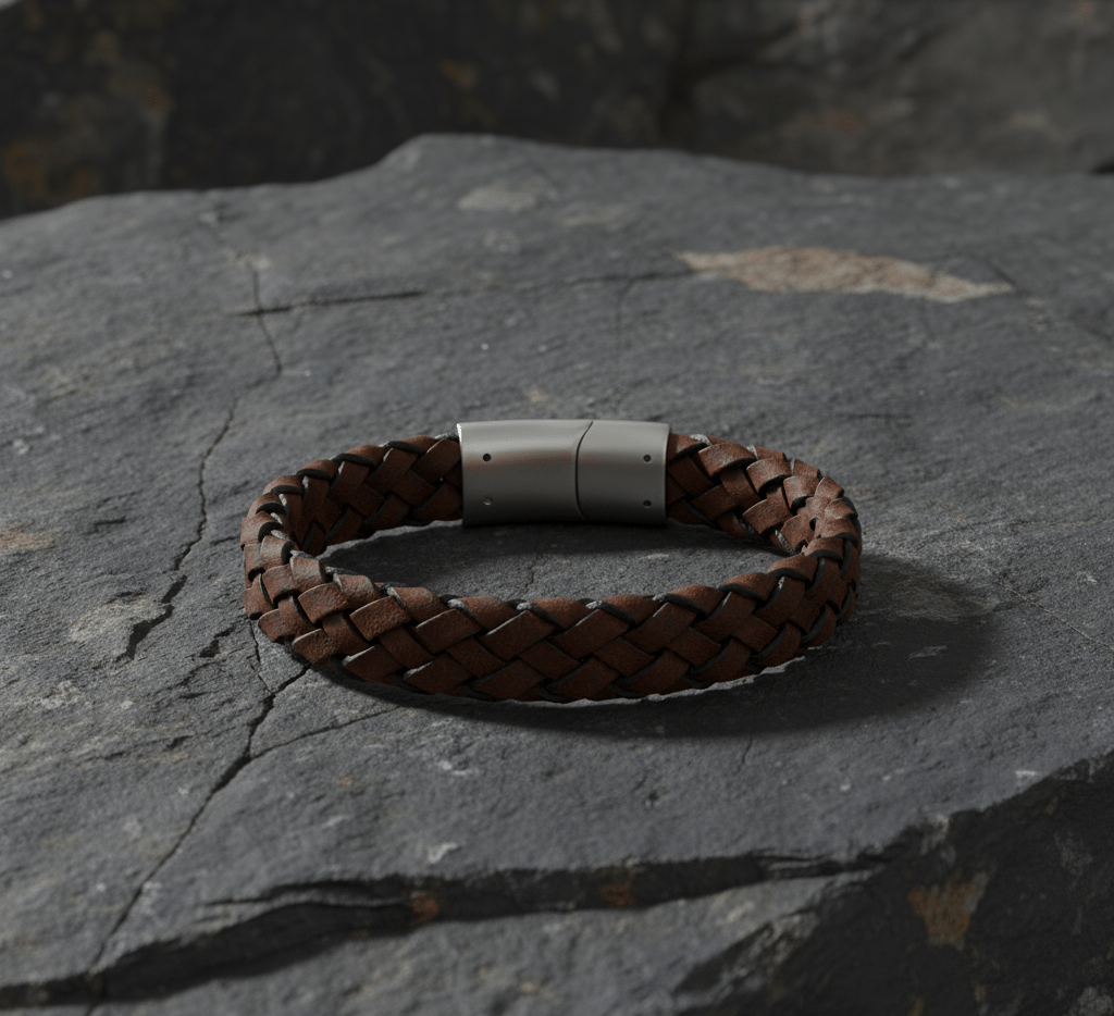 Dark Brown Braided Italian Leather with Stainless Steel Clasp - Karoo Earth