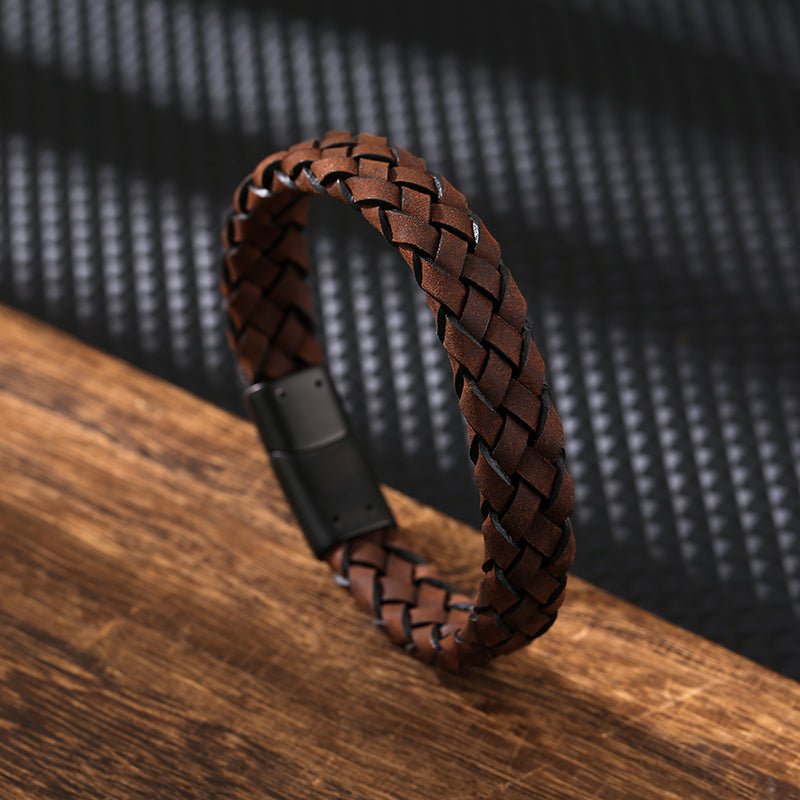 Dark Brown Braided Italian Leather with Stainless Steel Clasp - Karoo Earth