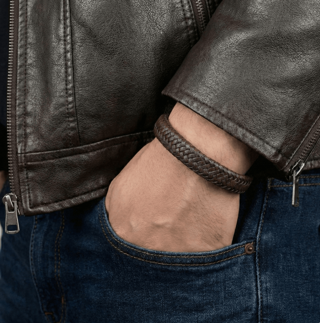 Dark Brown Braided Leather Bracelet - Karoo Earth