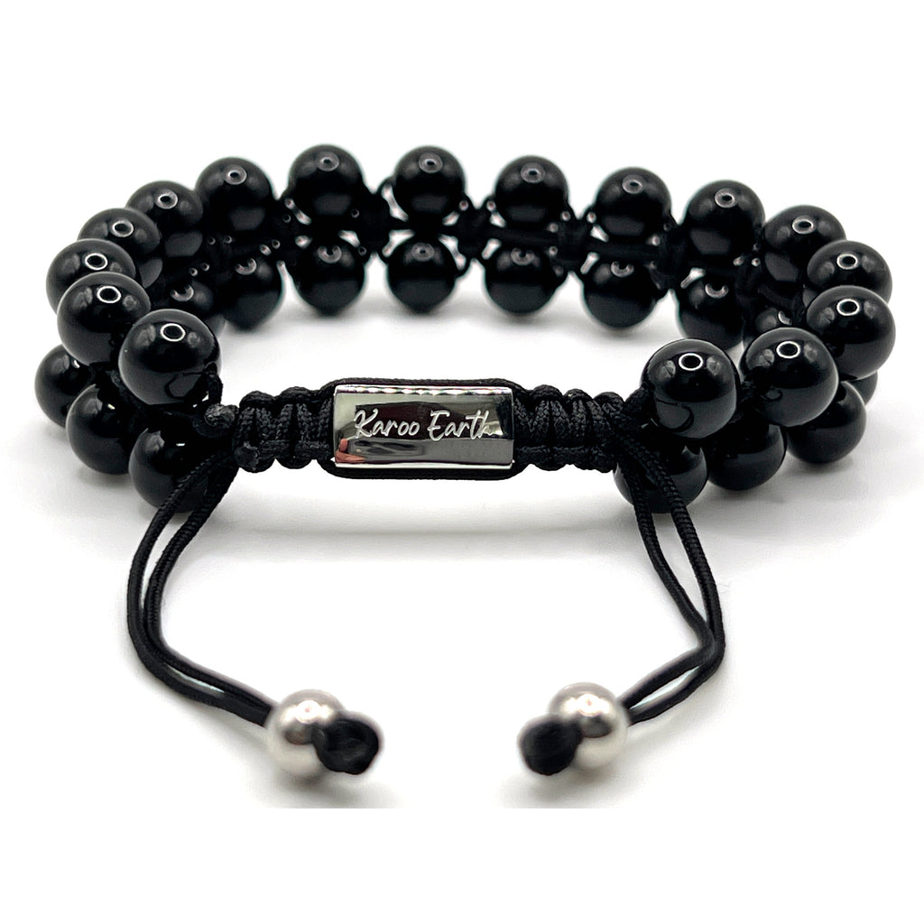 Double Layer Adjustable Beaded Bracelet - Black Obsidian - Karoo Earth