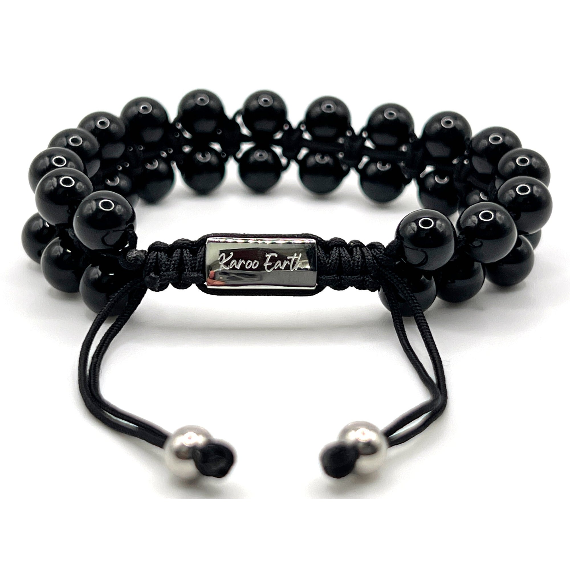 Double Layer Adjustable Beaded Bracelet - Black Obsidian - Karoo Earth