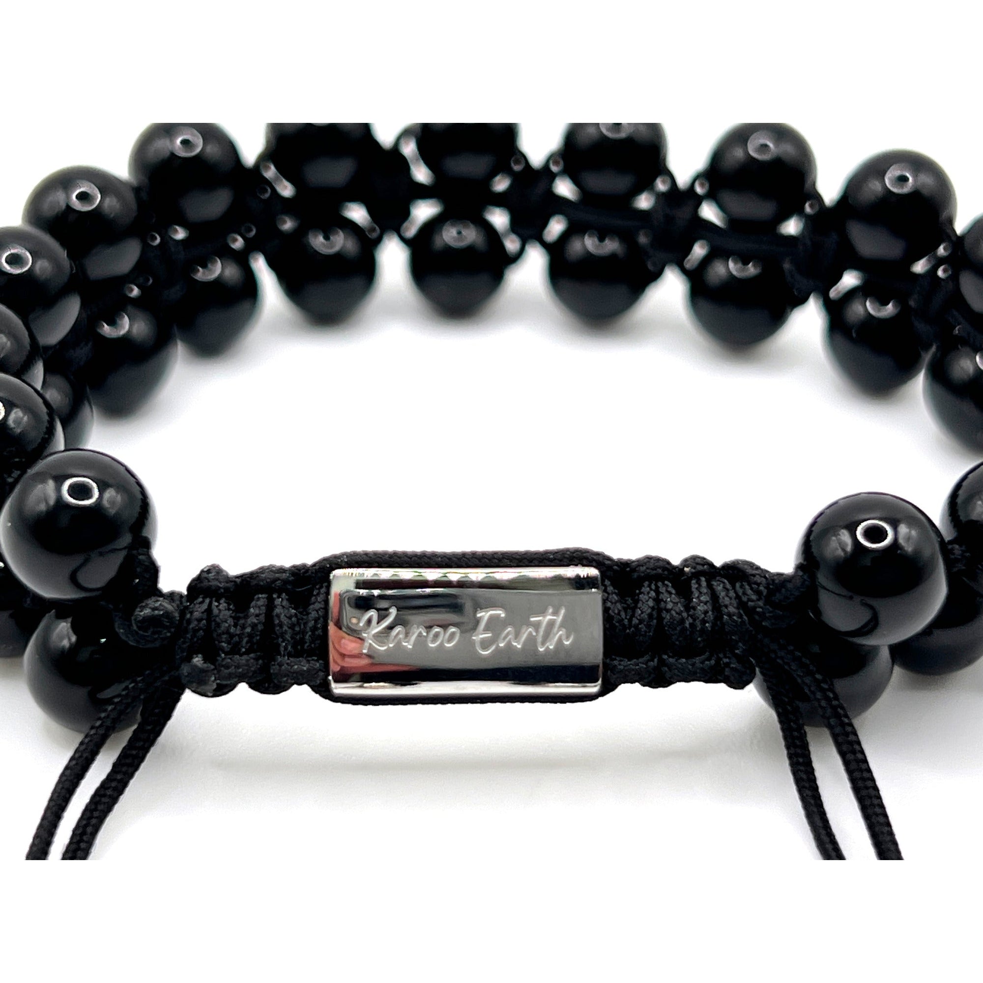Double Layer Adjustable Beaded Bracelet - Black Obsidian - Karoo Earth