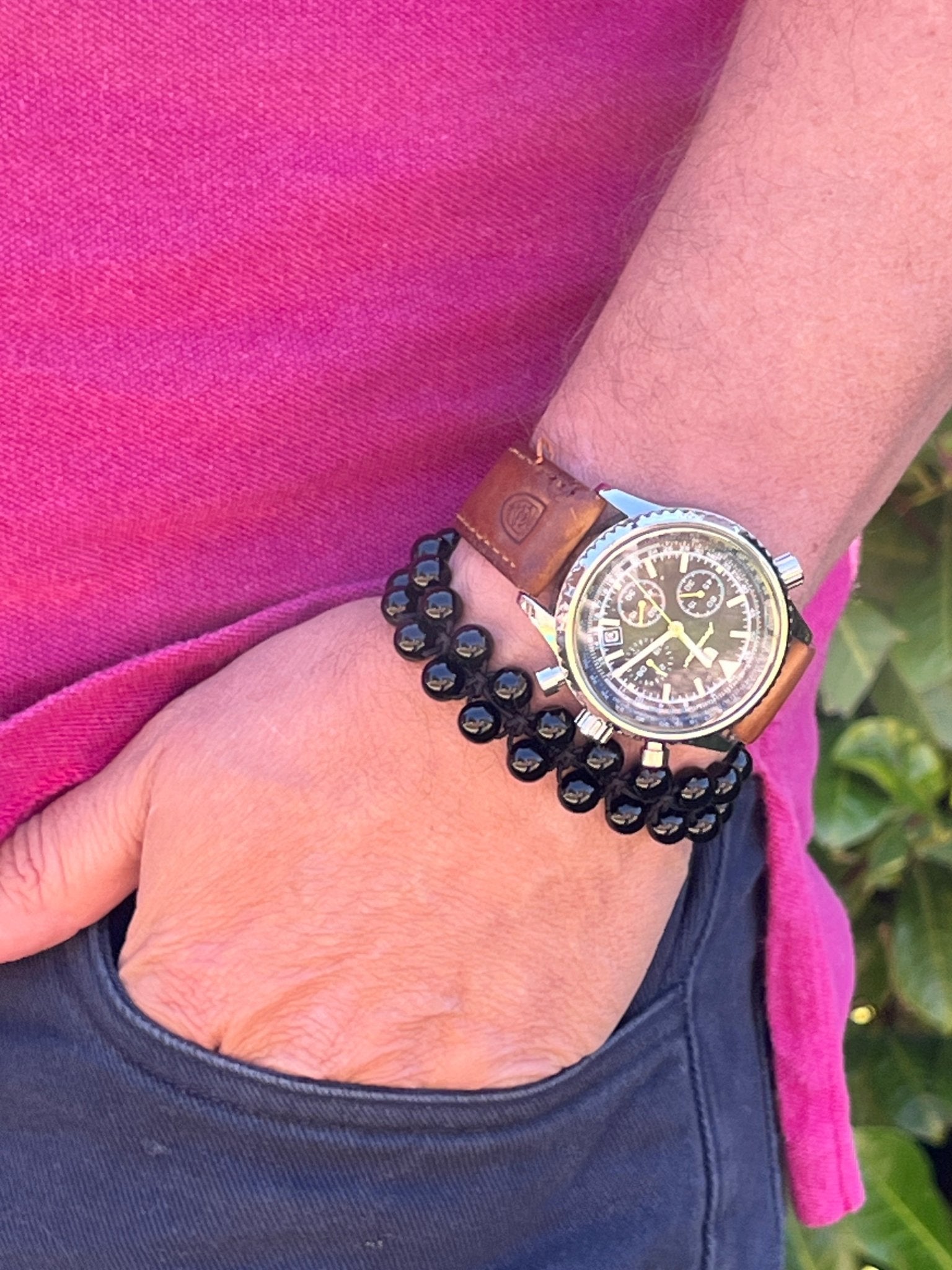 Double Layer Adjustable Beaded Bracelet - Black Obsidian - Karoo Earth