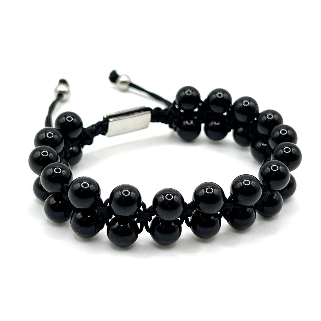 Double Layer Adjustable Beaded Bracelet - Black Obsidian - Karoo Earth