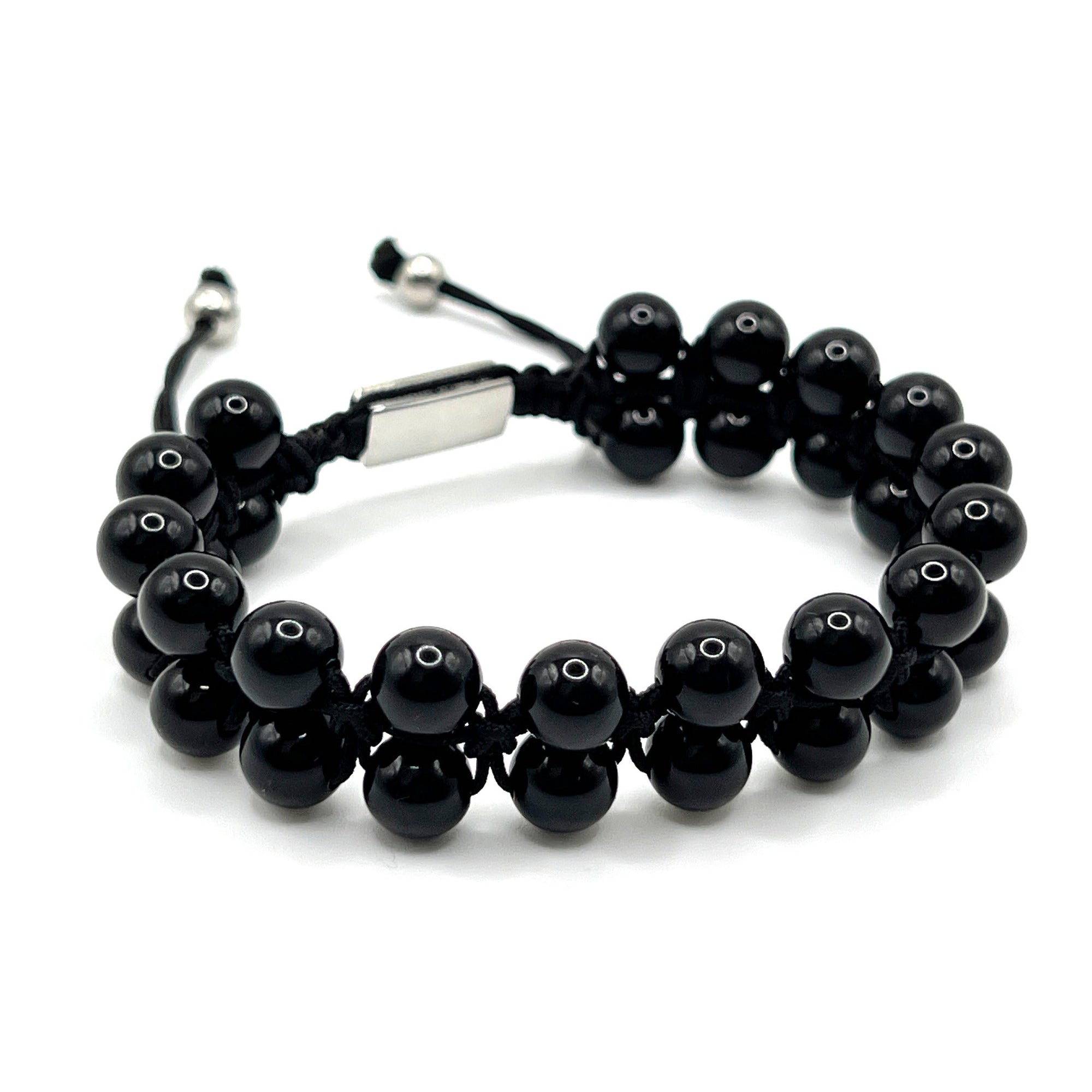 Double Layer Adjustable Beaded Bracelet - Black Obsidian - Karoo Earth