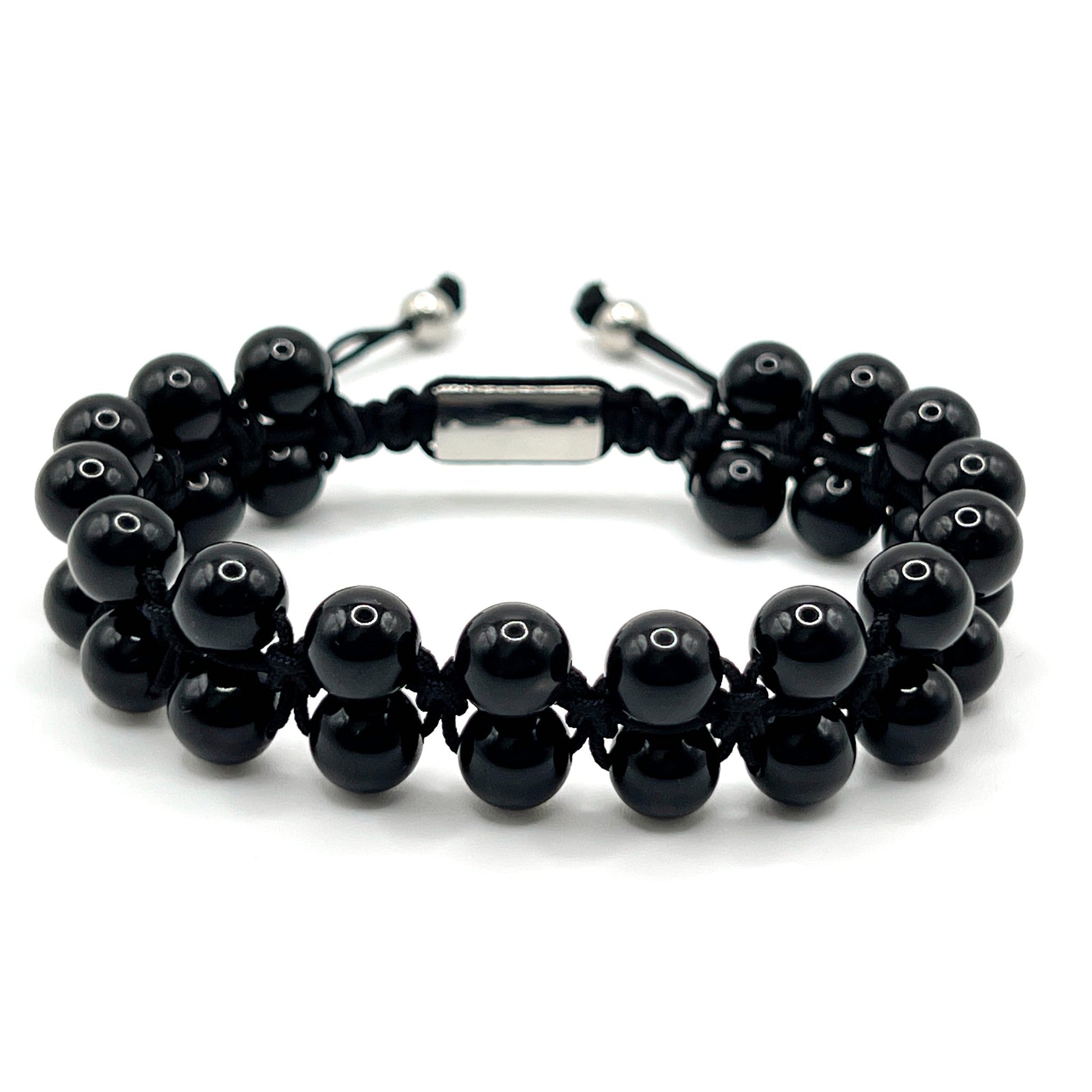 Double Layer Adjustable Beaded Bracelet - Black Obsidian - Karoo Earth