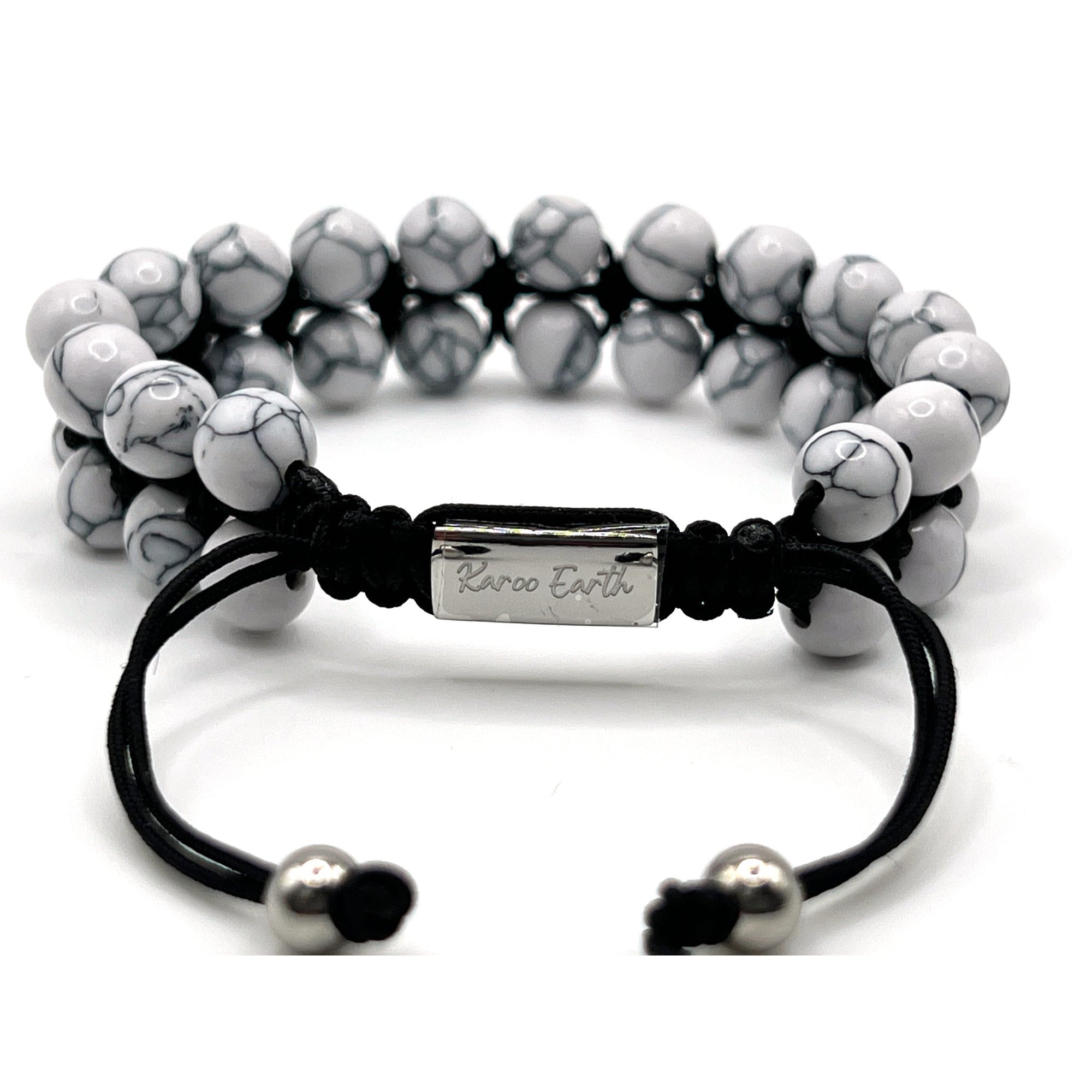 Double Layer Adjustable Beaded Bracelet - White Howlite - Karoo Earth
