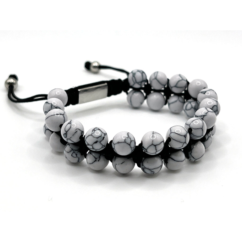 Double Layer Adjustable Beaded Bracelet - White Howlite - Karoo Earth