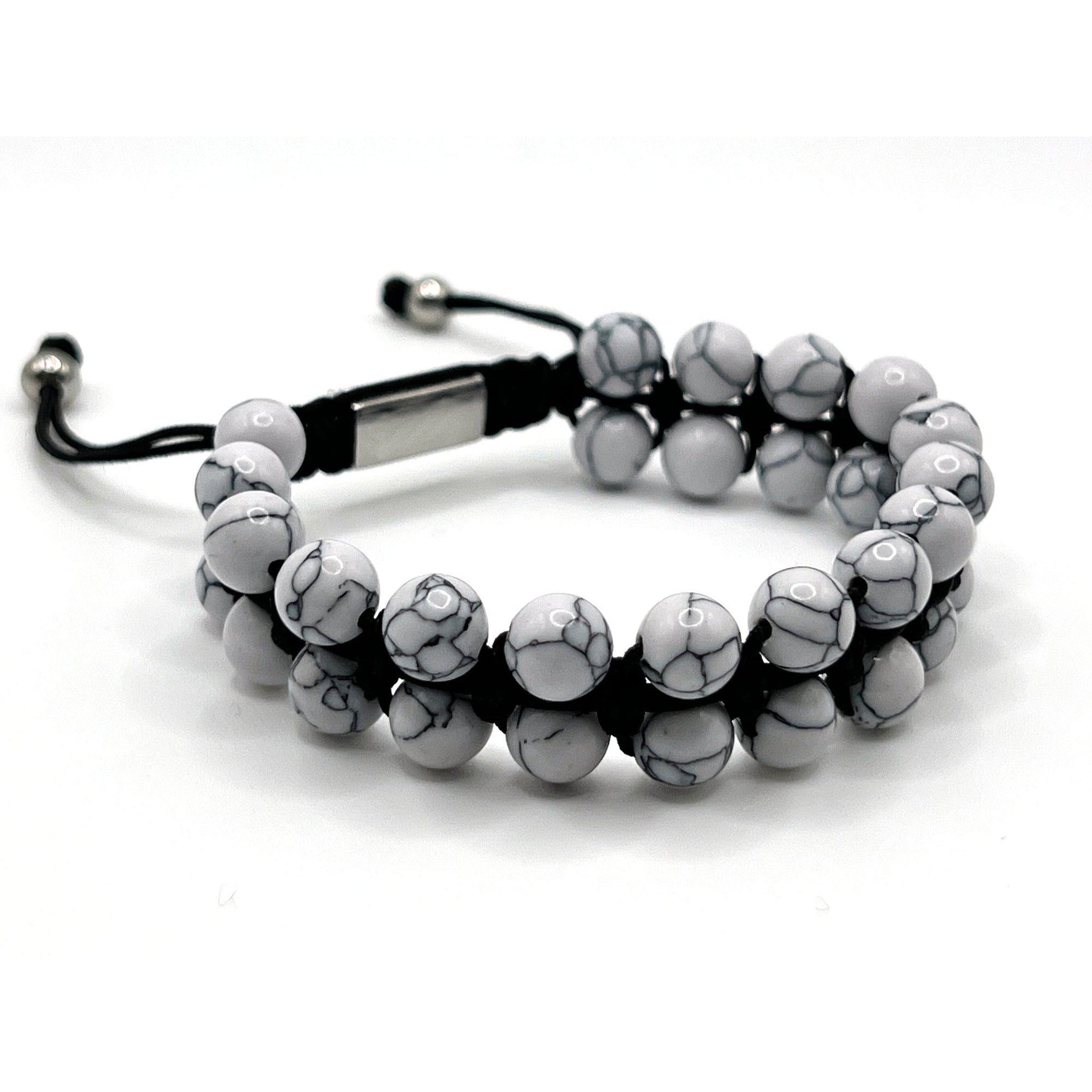 Double Layer Adjustable Beaded Bracelet - White Howlite - Karoo Earth